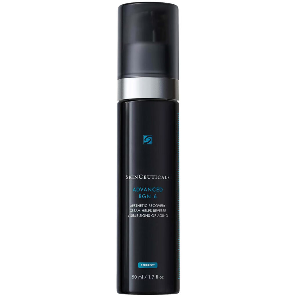 SkinCeuticals Advanced RGN-6 Regenerating Serum bottle, featuring a sleek design and product label, highlighting its anti-aging properties and skincare benefits, relevant for users seeking effective aesthetic treatments and products.